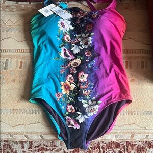 NWT Johnny Was Ombre Multicolor Floral One Piece Swimsuit